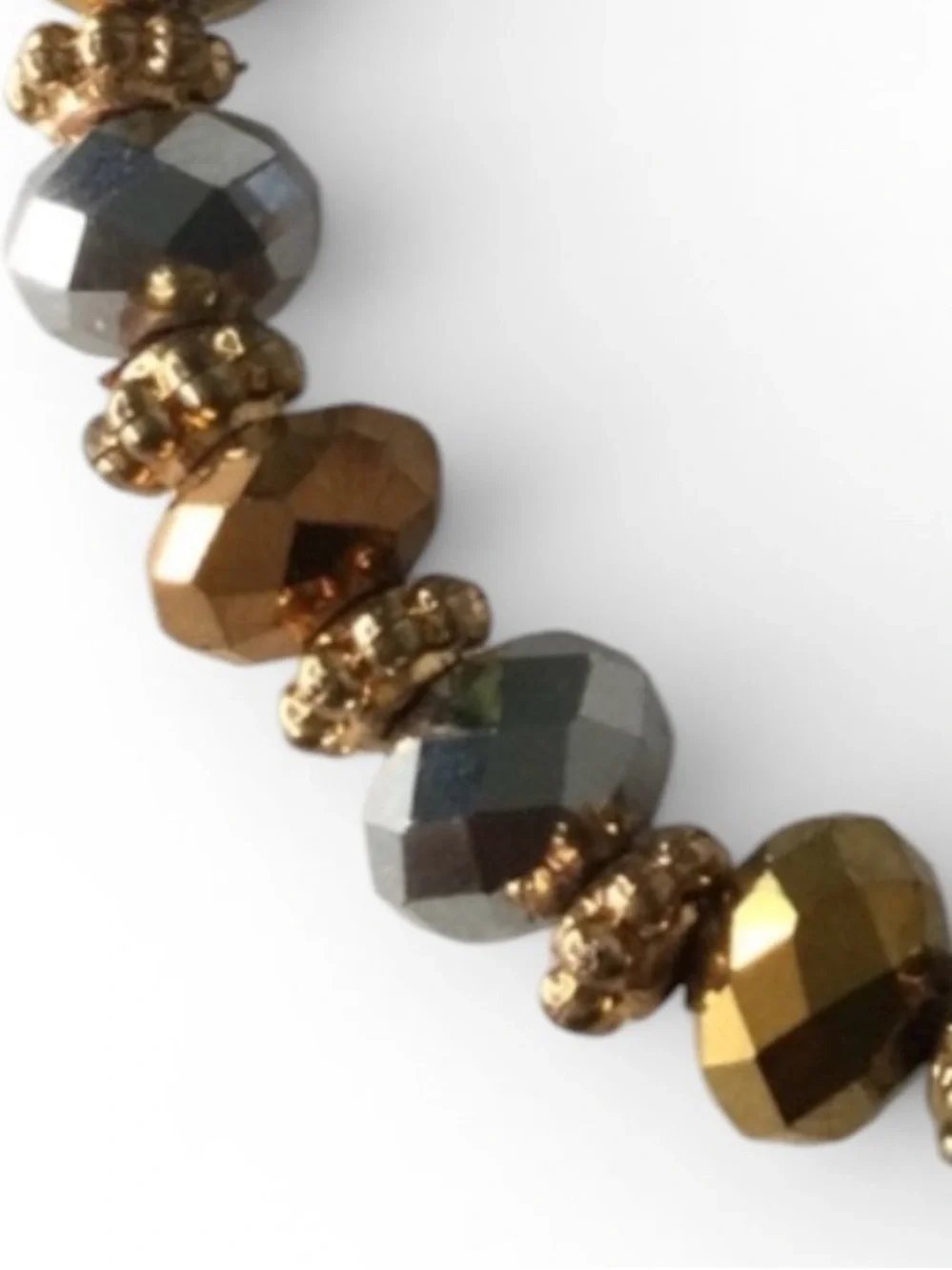 Handmade Faceted Beaded Stretch Bracelet - Metallic Silver, Gold & Copper - Picture 8 of 10